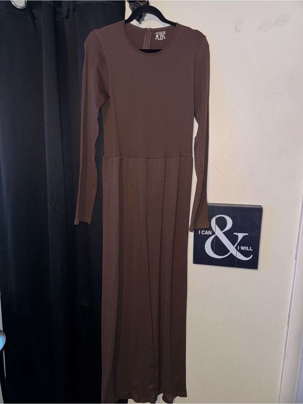 OQQ Long-Sleeve Brown Wide Leg Jumpsuit